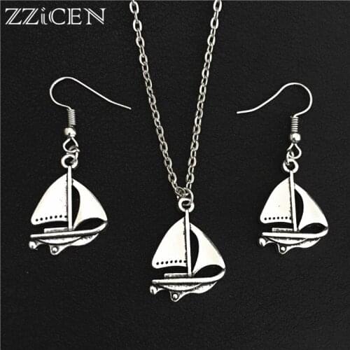 New Lucky Nautical Jewelry Sets Antique Sailing Boat Pendant Necklace Sailboat Drop Earrings for Women Souvenir Gifts