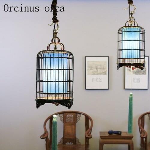 The new Chinese style retro birdcage chandelier bar restaurant restaurants aisle garden handmade bamboo antique Chandelier