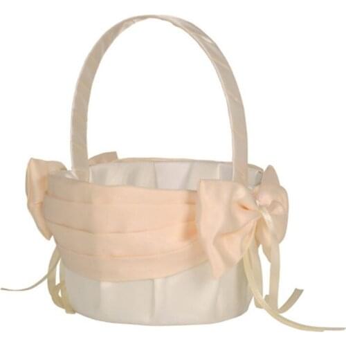 2021 Western Rustic Wedding Ceremony Flower Girls Weaving Basket Champagne Ribbon Bowknot Petal Bouquet Holder Party Supplies