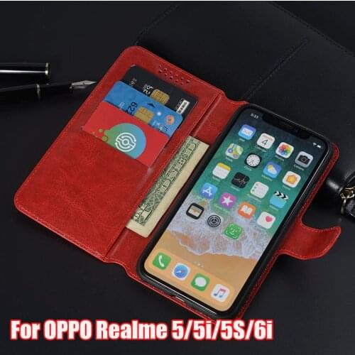 Luxury PU Leather Cover Case For OPPO Realme 5 5i 5S 6i Case Flip Protective Phone Back Cover Bag Capa