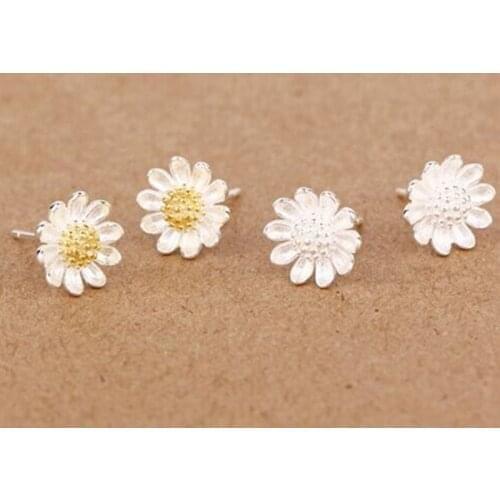Korean Fashion Beautiful Sun Flower Daisy Flower Stud Earrings for Women 925 Sterling Silver Jewelry Summer Hot Cute Gifts SE214