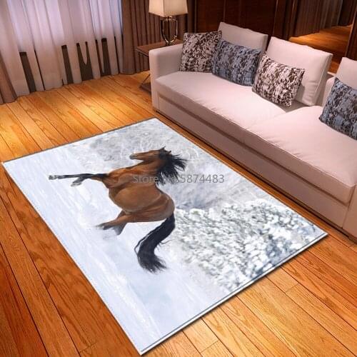 Mordern Parlor Horse Area Rugs Flannel Anti-slip Bedroom Rug Bedside Floormat Large Living Room 3D Carpets for Home Decorative
