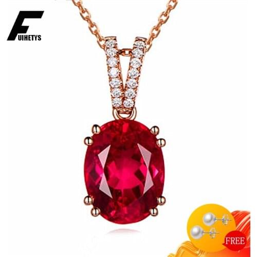 Vintage Women Necklace 925 Silver Jewelry Oval Ruby Zircon Gemstones Pendant Accessories for Girl Wedding Engagement Party Gift