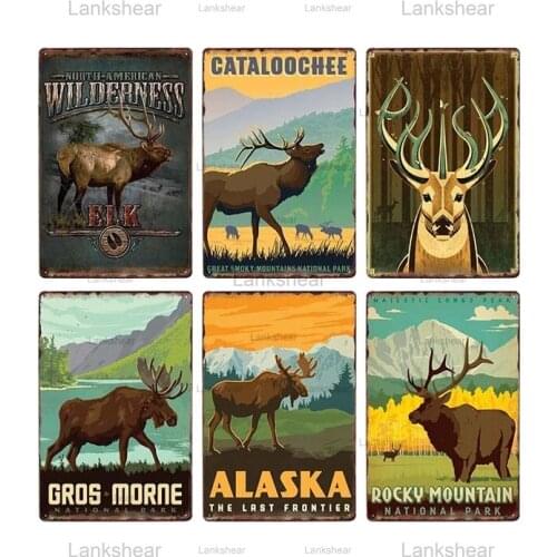 Vintage Elk Metal Signs Retro Deer Iron Plaque Wall Poster Bar Pub Hunting Club Park Home Wall Art Pictures Decoration 20X30Cm