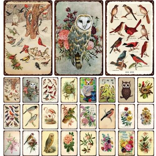 Bird Flower Vintage Tin Sign Home Decor Retro Metal Sign Shabby Wall Decor For Kitchen Living Room Dining Room Metal Plate