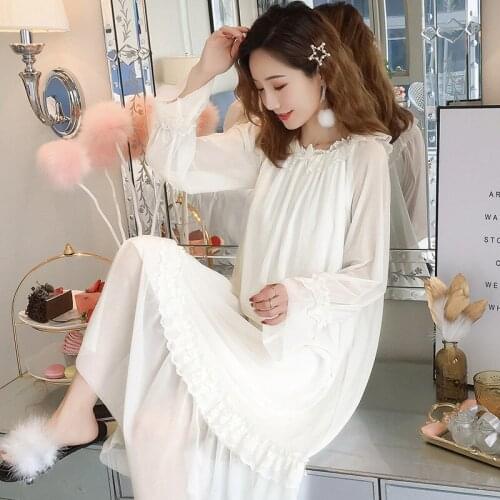 Fairy Palace Nightdress Spring Autumn Long Dress Retro Princess Style Cotton Long Sleeve Lace Nightgown Sexy Sleepwear Nightwear