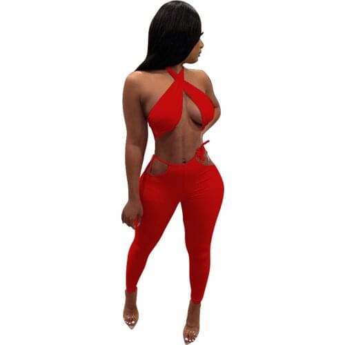 Co Ord Set Sexy 2 Piece Set Halter Neck Backless Sleeveless Tops Women 2021 Crop Top Long Pants Sets Clothes Vendors for Women