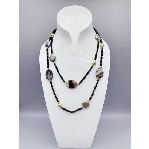 Pink Green Oval Geode Agate Necklace Freshwater Coin Pearl FoLisaUnique Black Crystals Trend Jewelry For Women Girl Gift 40 Inch