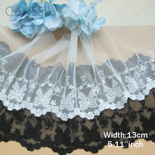 1yrd/lot Width:13cm Beautiful Rose butterfly embroidered lace, mesh lace for garment sewing Scrapbooking accessories(ss-424)
