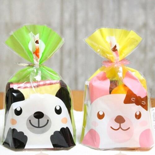 100Pcs/Lot 14X20cm Open Top Green Yellow Ping Pocket Cookie Candy Food PE Party Bags For Bread Cake Baking Flat Packing Pouch