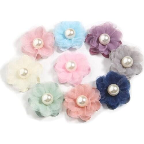 200PCS 4.2CM 1.6" Satin Fabric Flowers For Hair Accessories Chiffon Flower Bouquet For Women Girls Headbands