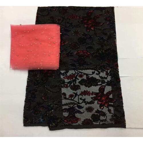 2019 High Quality Fashion Printed Silk Velvet Fabric 5 Yards And 2 Yards Of Tulle Chiffon Fabric! LXF41303