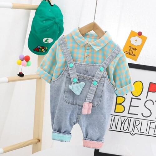 2021 Fashion Baby Boys Clothes Toddler Boy Sets Palid Sweatshirt+Overall 2Pieces Clothing Sets For Children 1 2 3 4 Years