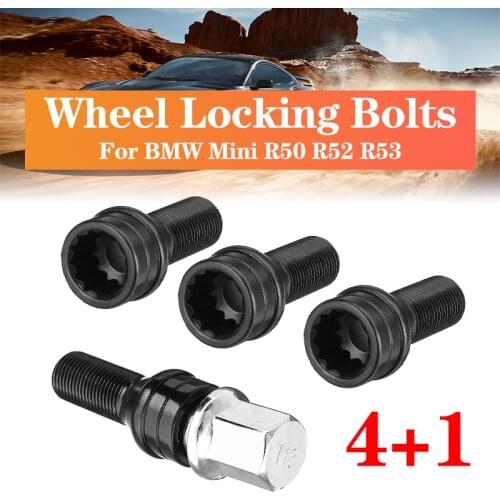 4pcs M14 x 1.25 Wheel Locking Bolts Lug Nut Black + Key For BMW Mini R50 R52 R53