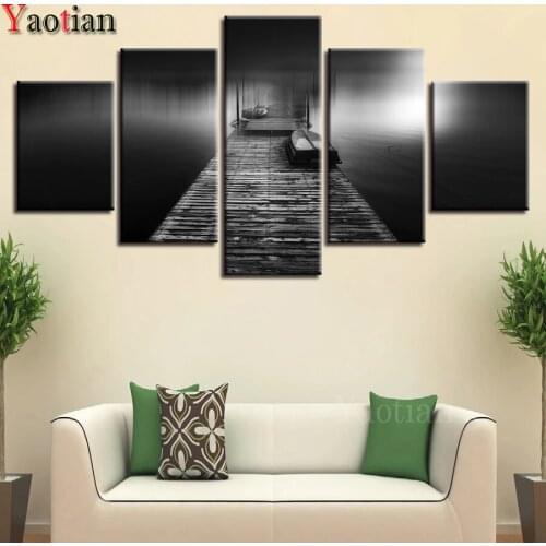 Diamond embroidery 5 Ppieces wooden bridge scenery,Multi-Panel painting full round drill 5d cross stitch mosaic diamond painting