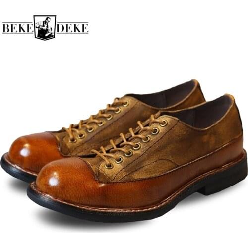 Brand Luxury Genuine Leather Round Toe Lace Up Boots Men Casual Retro Winter Boots Male Fashion Mixed Colors Work Shoes