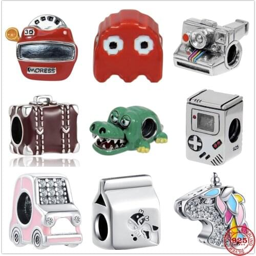 New 925 Sterling Silver Crocodile Milk Carton Game Console Car Charm Bead Fit Original Pandora Bracelet DIY Jewelry For Women