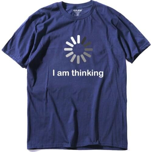 COOLMIND QI0235A casual short sleeve summer mens T-shirt 2018 design comfortable kintted I'm thinking printed men T shirt