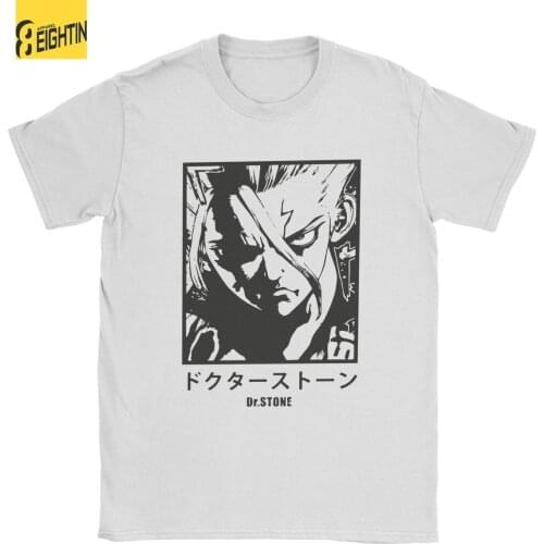Dr Stone Ishigami Senkuu T-Shirts for Men Unique Cotton Tees Round Neck Short Sleeve T Shirts Birthday Gift Tops