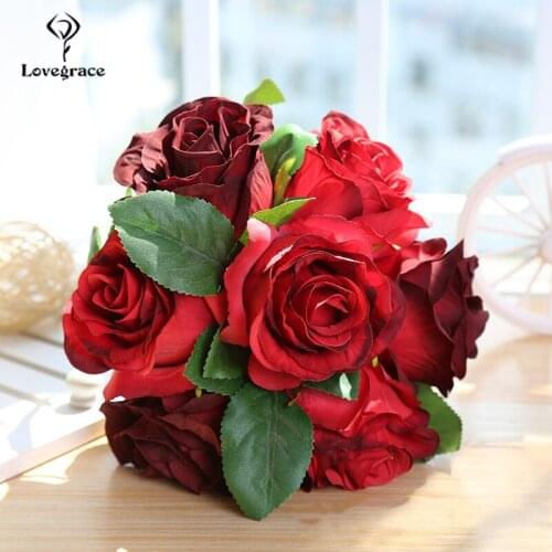 Small Roses Red Silk Artificial Flowers Bouquet 7 Heads Fake Flowers for Home Wedding Table Wall Indoor Decor Imitation Flores