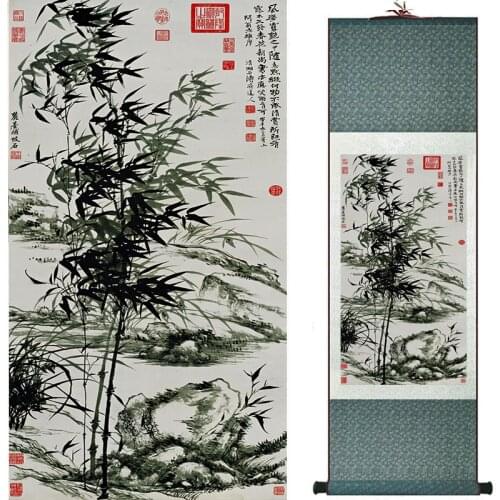 Bamboo painting Chiense characters and Flower painting Home Office Decoration Chinese scroll painting 18101901