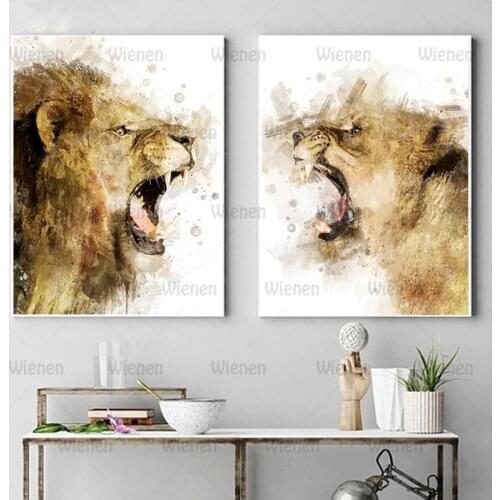 Canvas Painting Watercolor Lion and Lioness Safari Posters and Prints Animal Wall Art Living Room Indoor Home Decoration Picture