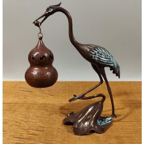 China brass archaize crane gourd Hanging Incense burner crafts statue