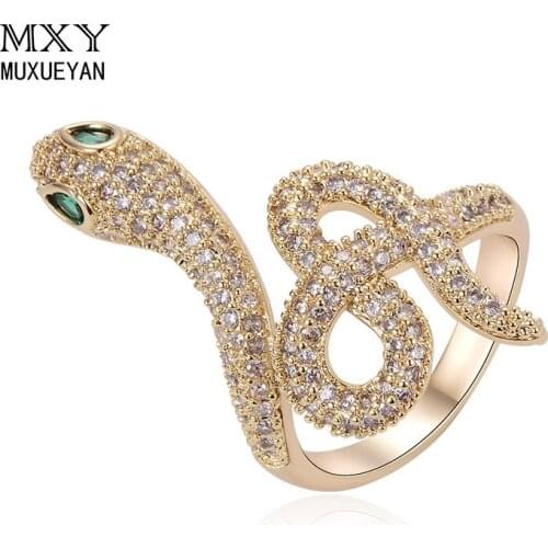 Adjustable Women Rings Lovely Snake Shape Open Finger Ring For Women Simple Zircon Gold Color Ring Fine Jewelry Girl Sexy Gift