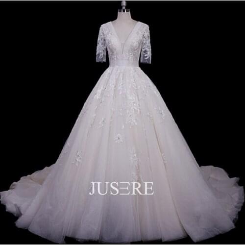 Ivory A-Line V-neck Sequins Lace wedding dress bridal dress bridal fashion court train bridetobe in stock
