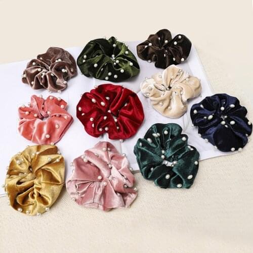 Fashion Velvet Hair Scrunchie Elastic Hair Bands Girls Pearl Rubber Ponytail Holder Hair Accessories Velvet Hair Bands for Women