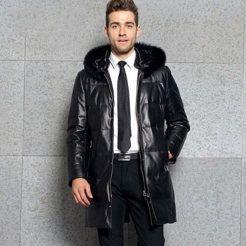 Genuine Leather Jacket Men Hooded Sheepskin Mens Real Leather Jackets Warm Duck Down Coat Fashion Jaqueta Couro 3376 YY472