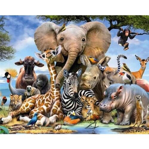 5D DIY Diamond Painting Elephant Needlework Embroidery Animals Family Look Kits picture of rhinestones DMC cross stitch crafts