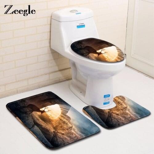 Zeegle Bathroom Mats Set Non-Slip Pedestal Rug Toilet Lid Cover Bath Mat Absorbent Toilet Seat Cover Rug Bathroom Accessories