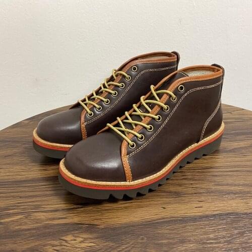 Yomior New Vintage Unisex British Shoes Handmade Cow Leather Ankle Boots Men Tooling Motorcycle Boots High Quality Platform Boot