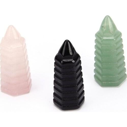 Whoelsale 10 Pcs Tower Shape Black Obsidian Stone Pendant for Gift Green Aventurine Classic Style Jewelry