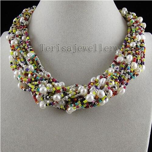 Handmade White Color Freshwater Pearl Necklace,24Rows Baroque Real Pearl AA 8-9MM Fashion Jewellery,Magnet Clasp