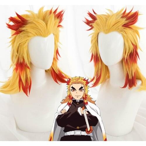 Rengoku Kyoujurou Wig Anime Demon Slayer Kyoujurou Rengoku Cosplay Wig Kimetsu no Yaiba Blue Gradient Easy To Style Hair
