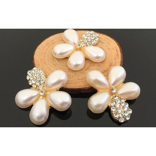 5Pc/set Craft Pearl Crystal Rhinestone Buttons Flower Round Cluster Flatback Wedding Embellishment Jewelry Craft