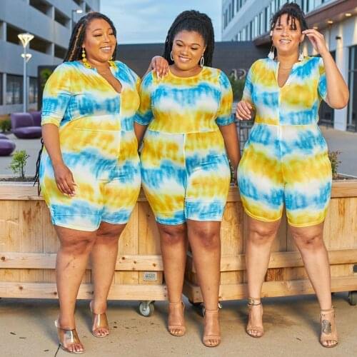 Plus Size Jumpsuits And Rompers For Women Homewear Sports One Piece Shorts Tie Dye Printed Playsuit Ladies Summer Overalls 5XL