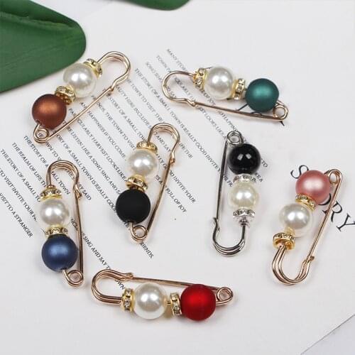 Multi-color Big Beads Safety Pins Simulated Pearl Rhinestone Brooch Metal Pin Buckle For Women Scarf Coat Bag Dress Jewelry Gift