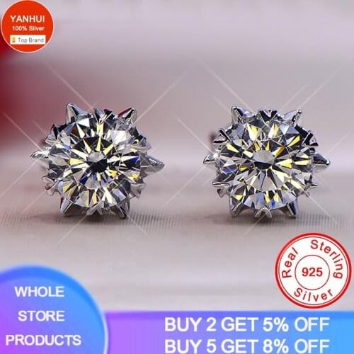 With Certificate 2.0ct New Sterling Silver 925 Snowflake Earrings For Women Wedding Jewelry Gifts No Fade Allergy Free
