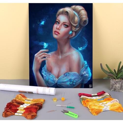 Cartoon Girl Woman Pre-Printed 11CT Cross Stitch Embroidery Patterns DMC Threads Needlework Knitting Handmade Painting Magic