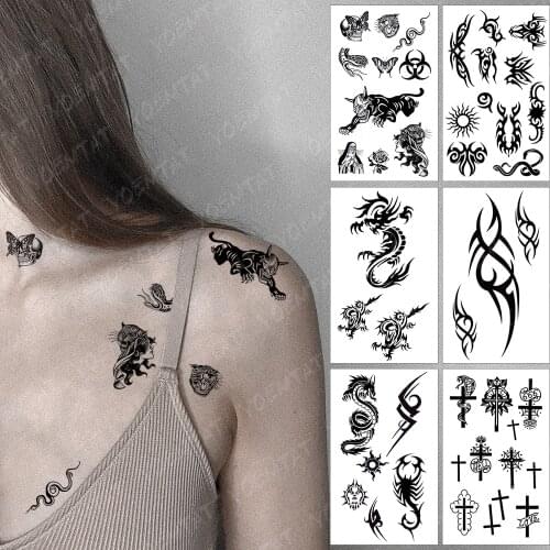 Waterproof Temporary Tattoo Sticker Beast Snake Tiger Totem Flash Tatoo Maori Tribal Arm Wrist Fake Tatto For Body Art Women Men