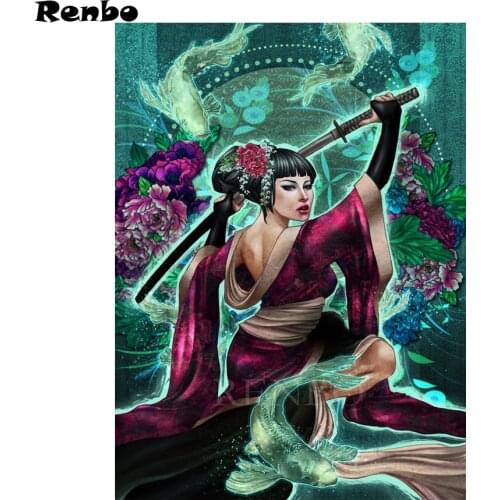 Japanese woman & fish 5D DIY Diamond Painting full square new arrive Cross Stitch rhinestones embroidery wall sticker decor B304