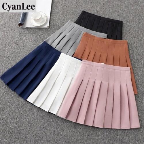 Cyanlee 2020 New Summer Women Cute Japanese Style Pleated Skirts Lady Solid Above Knee A-Line High Waist Casual Skirt