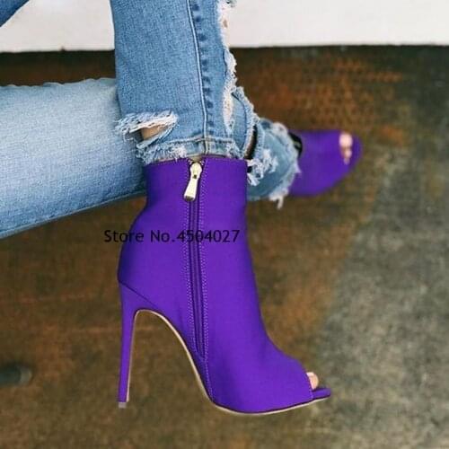 Peep Toe Ankle Stiletto Heel Booties Neon Yellow Red Fuchsia Black Suede Ankle Boots Gladiator Dress Shoes Women Pumps