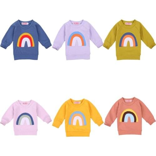 0-3Y Autumn Baby Girls Boys Lovely Sweatshirt Tops Rainbow Print Long Sleeve Pullover Sweatshirt Top Spring Sweatshirts 6 Colors