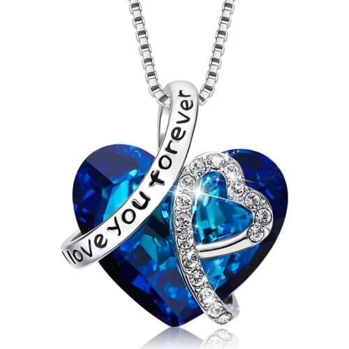 Women Necklace Pendant Embellished with crystals from Bule Heart Necklace Valentines Gift Love You Forever Necklace