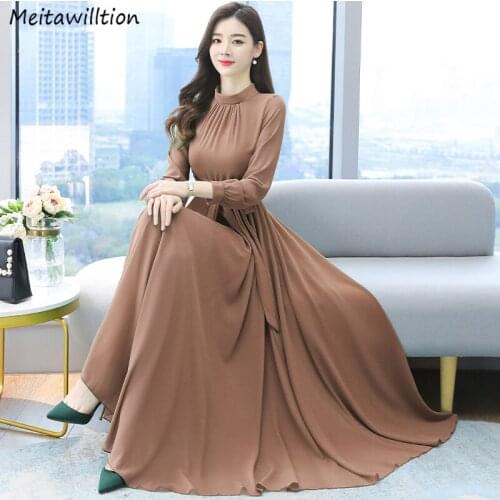 2021 Summer Autumn Women Maxi Dress Ladies Plus Size Casual Long Sleeve Vestidos Female High Waist A Line Dresses