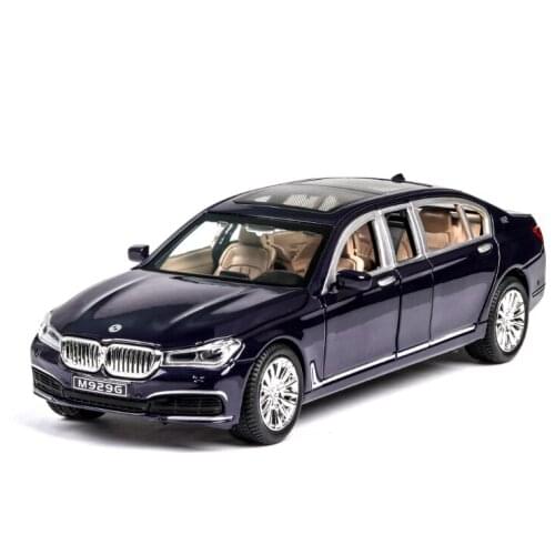 1: 24 Simulation 760li Alloy Toy Car Model With Sound And Light Door Opening Ornaments Souvenir For Children And Boys Blue